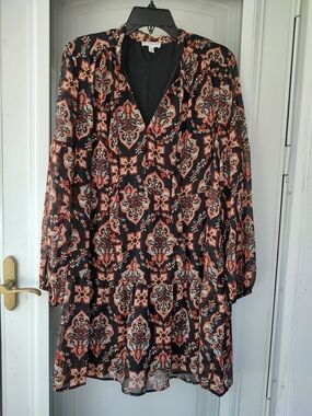 River Island Black Paisley Print V-Neck Long Sleeve Dress